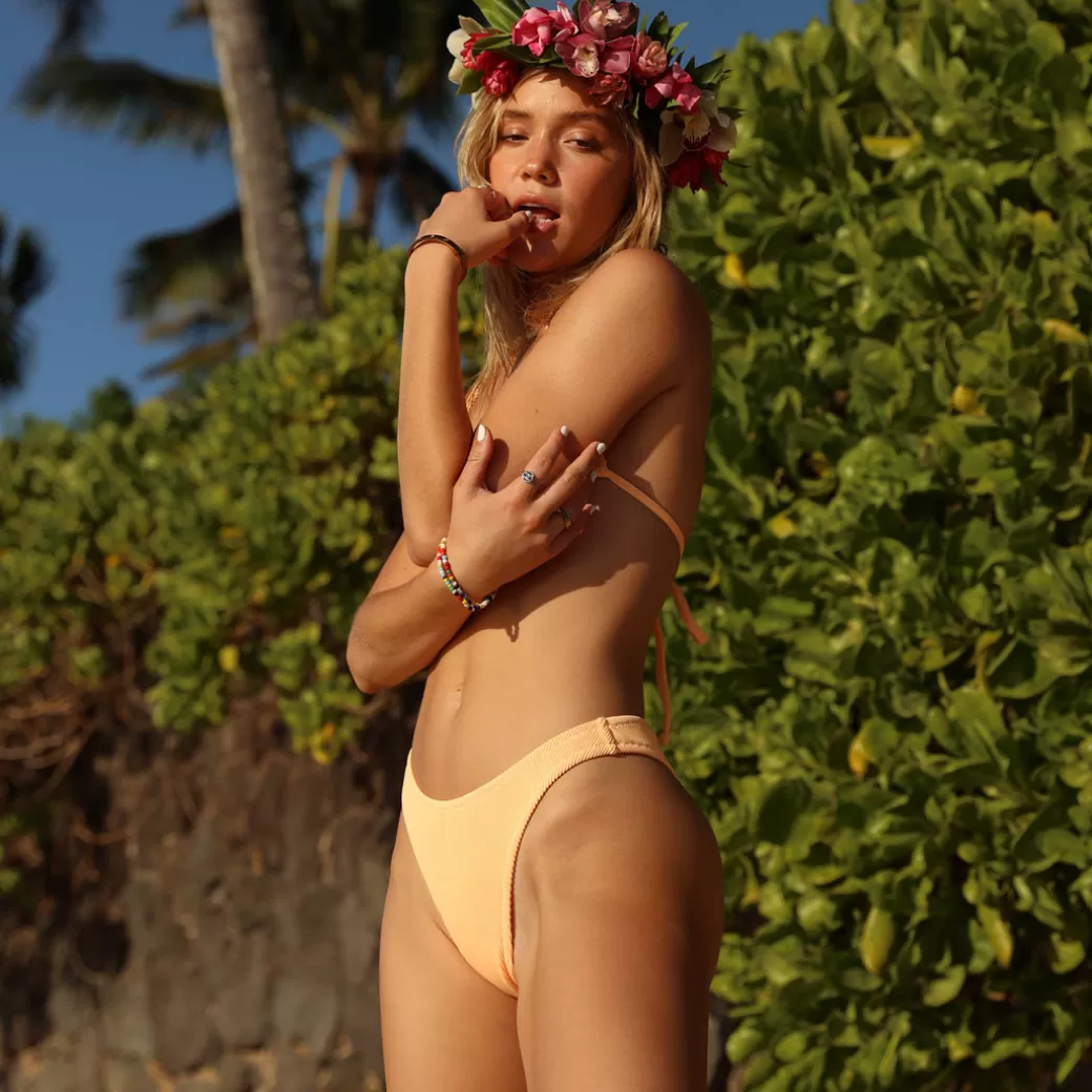 Cheeky Styles<Kulani Kinis Bikini Bottoms High Leg Vintage Bikini Bottom – Mango Ribbed