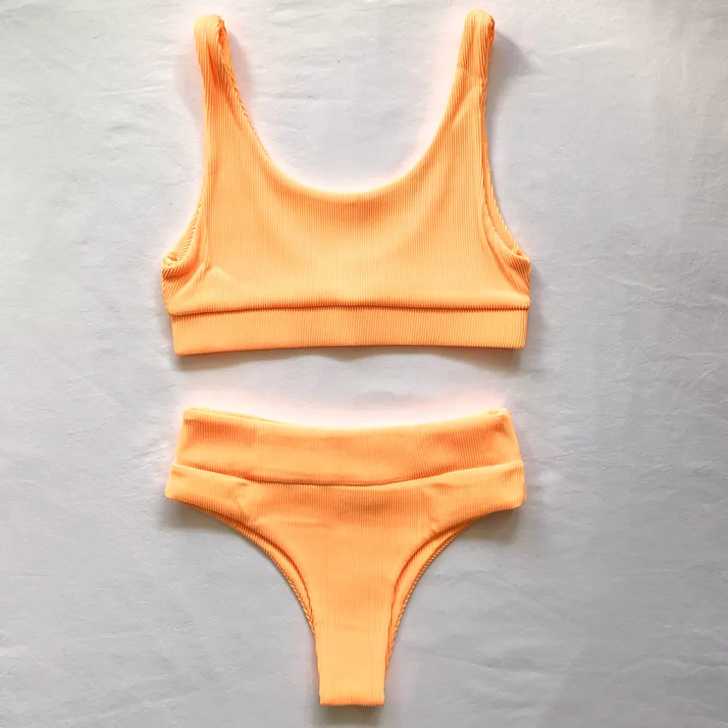 Super Supportive Styles<Kulani Kinis Bikini Tops Long Crop Bikini Top – Mango Ribbed