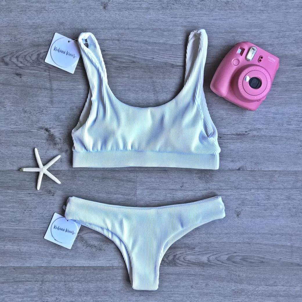 Super Supportive Styles<Kulani Kinis Bikini Tops Long Crop Bikini Top – White Ribbed