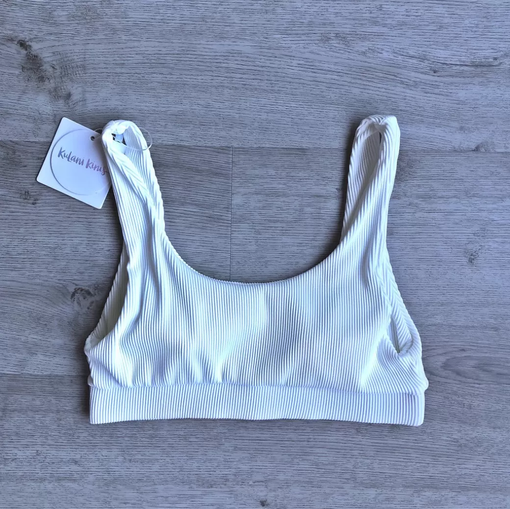 Super Supportive Styles<Kulani Kinis Bikini Tops Long Crop Bikini Top – White Ribbed