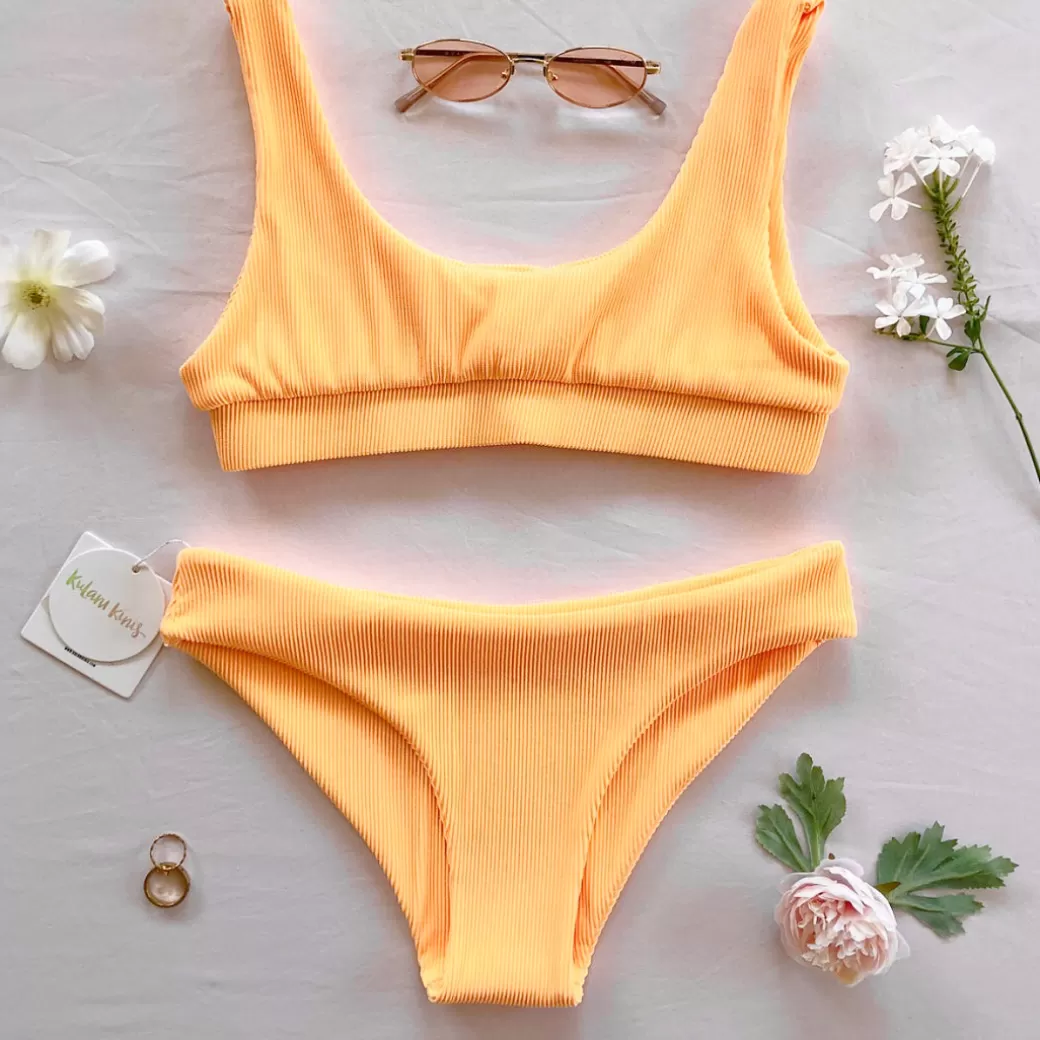 Full Coverage<Kulani Kinis Full Coverage Bikini Bottom – Mango Ribbed Bikini Bottoms
