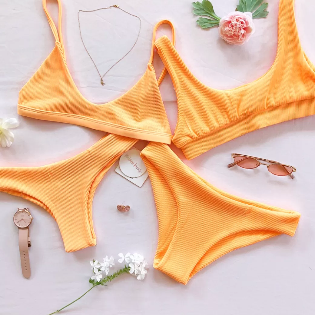 Full Coverage<Kulani Kinis Full Coverage Bikini Bottom – Mango Ribbed Bikini Bottoms