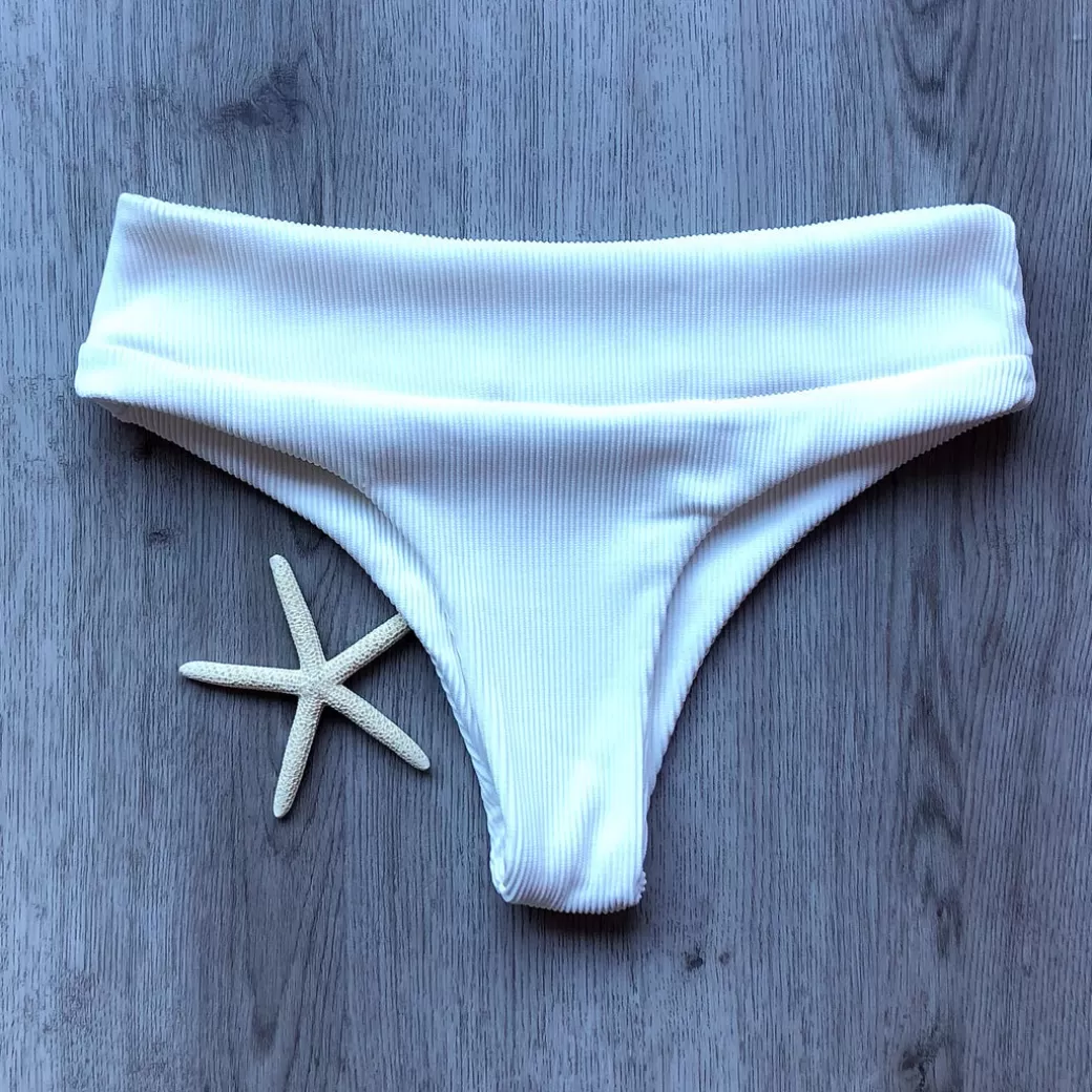 Cheeky Styles<Kulani Kinis High Waist Cheeky Bikini Bottom – White Ribbed Bikini Bottoms