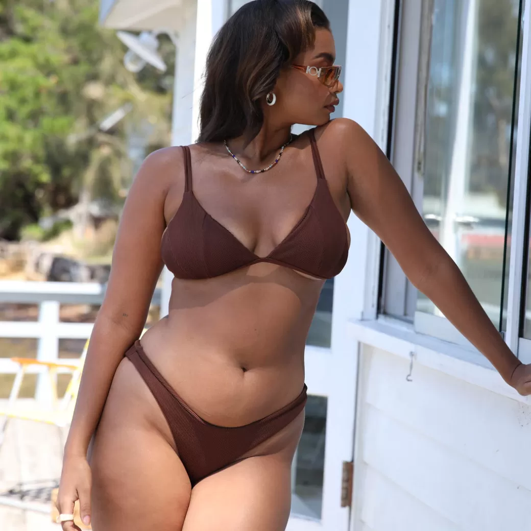 Full Coverage<Kulani Kinis Minimal Full Coverage Bikini Bottom – Espresso Ribbed New Arrivals