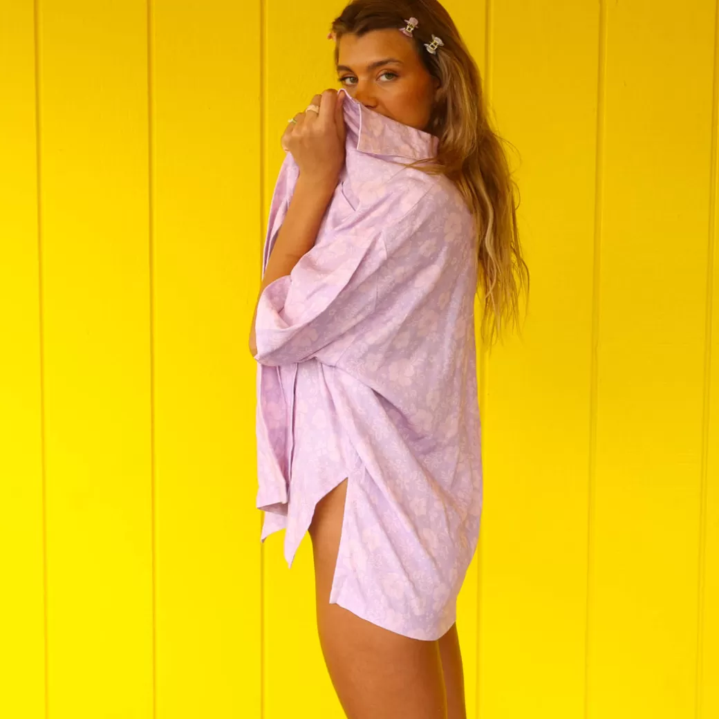 Hannah Meloche Collection<Kulani Kinis New Arrivals Oversized Linen Shirt – Hibiscus Haze