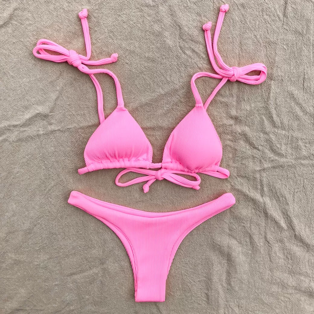 Tanning Tops<Kulani Kinis Padded Bralette Bikini Top – Barbie Pink Ribbed Bikini Tops