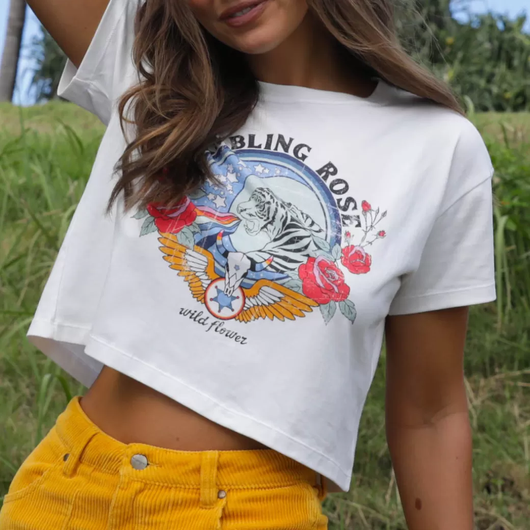 Tee Shirts<Kulani Kinis Rambling Rose Crop Tee Shirt – Shell White New Arrivals
