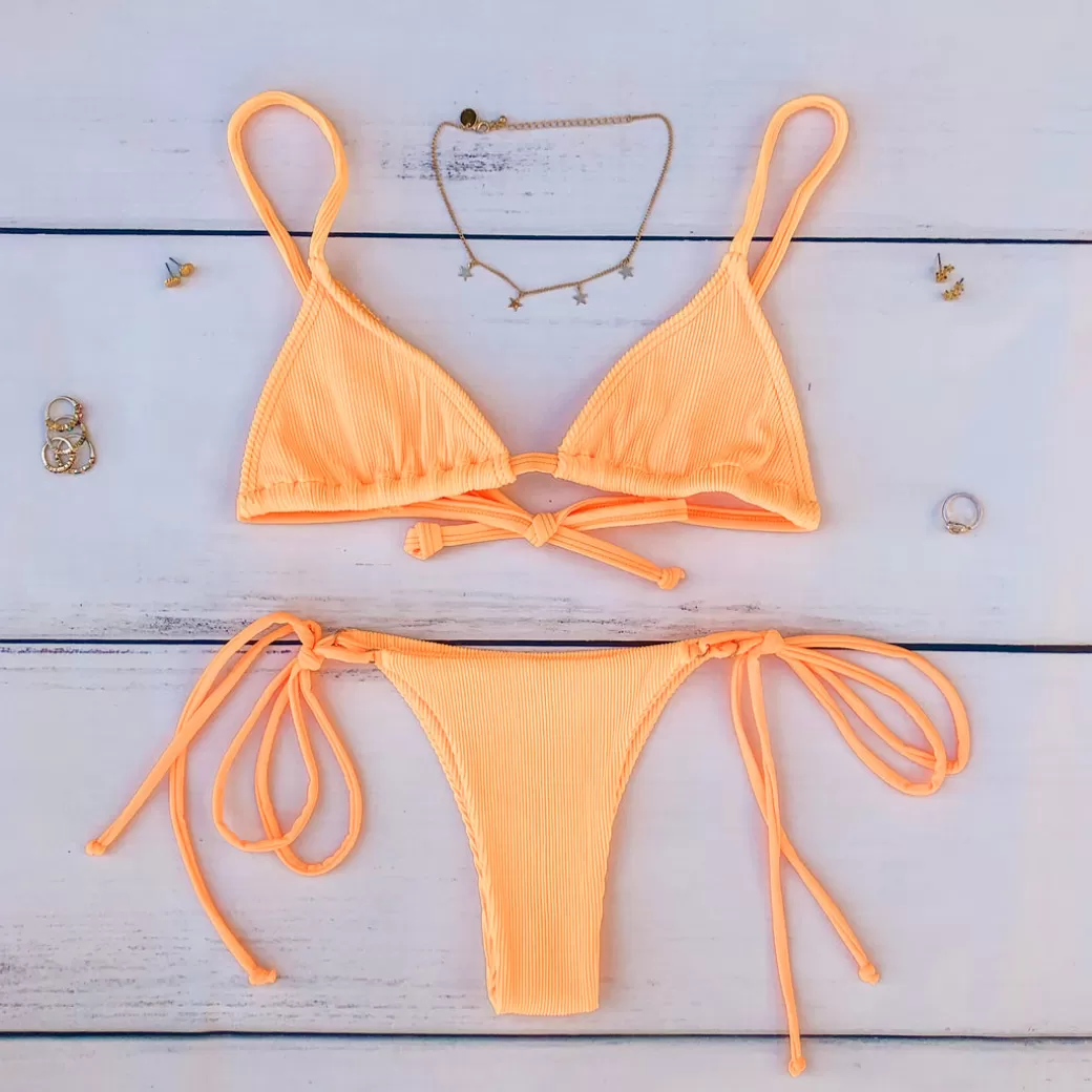 Cheeky Styles<Kulani Kinis Thong Tie Side Bikini Bottom – Mango Ribbed Bikini Bottoms